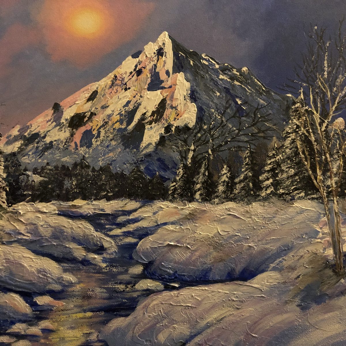a snowy ewening - A snowy evening, close-up on the mountain