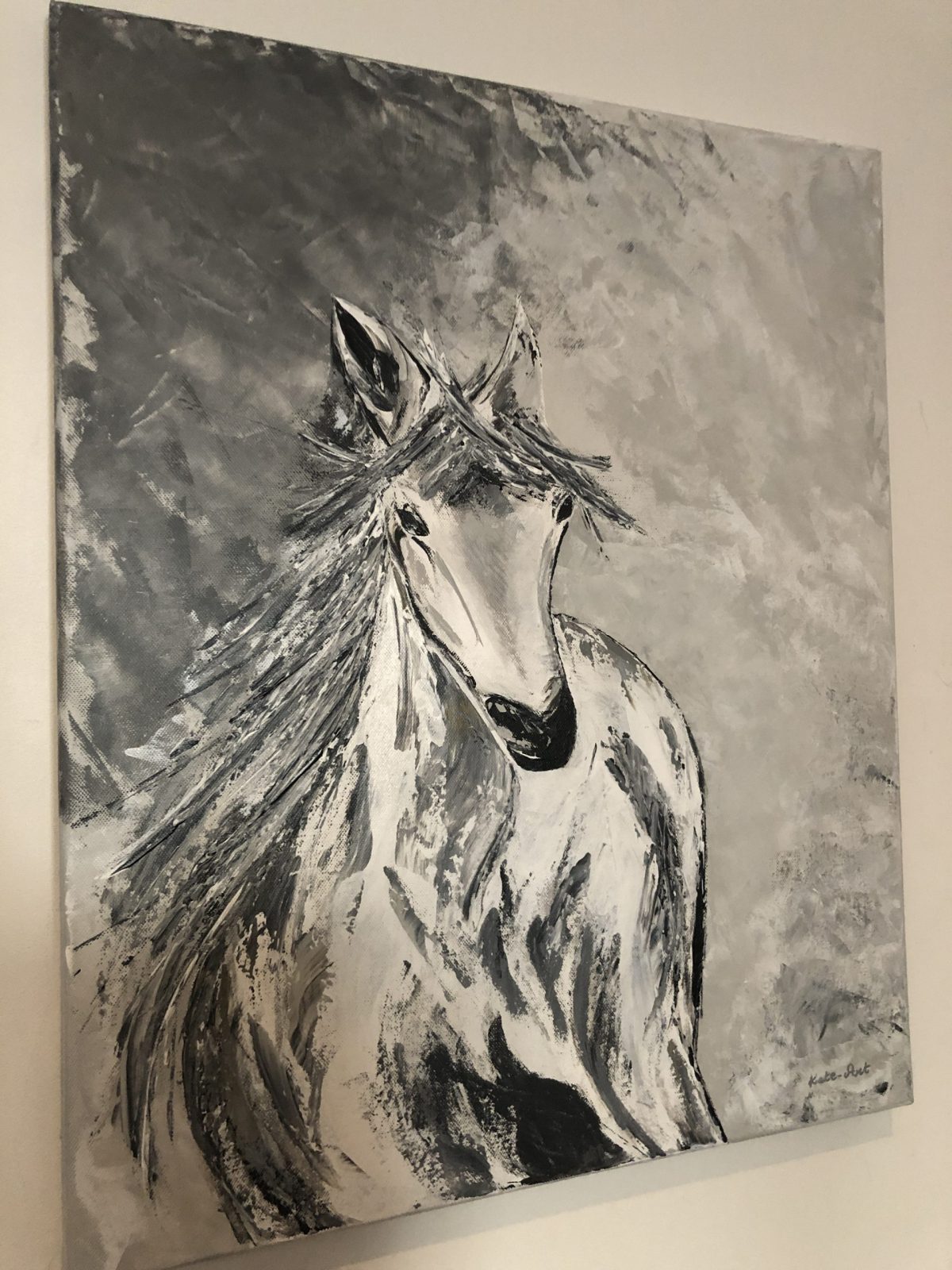 A horse on the snowy winter - cheval abstrait vue gauche