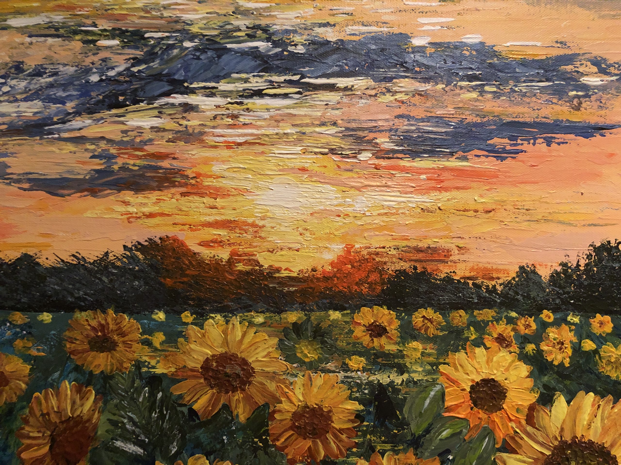 Sunflower Fields réalisé au couteau par Katarzyna Boduch, artiste polonaise