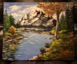 Autumn lake landscape Paysage, acrylique sur toile fait au couteau par Katarzyna Boduch