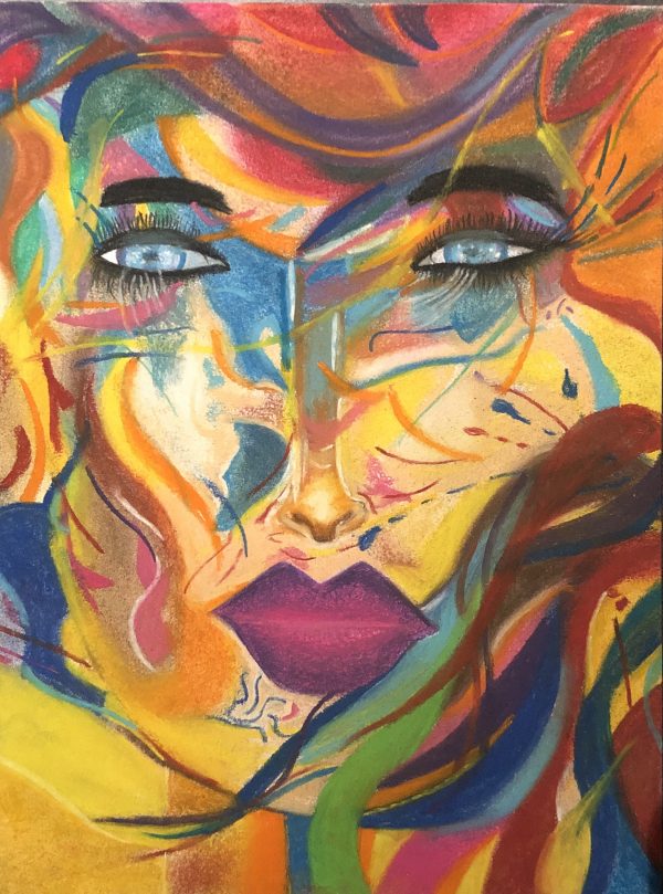 Visage coloré dessin fait aux pastels secs par Katarzyna Boduch