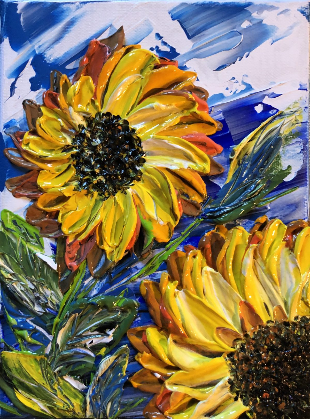 Sunflowers Acrylique sur toile texture fait au couteau par Katarzyna Boduch