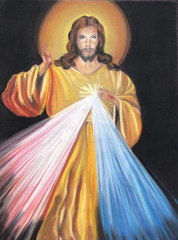Jesus Misericordioso fait aux pastels sec par Katarzyana Boduch