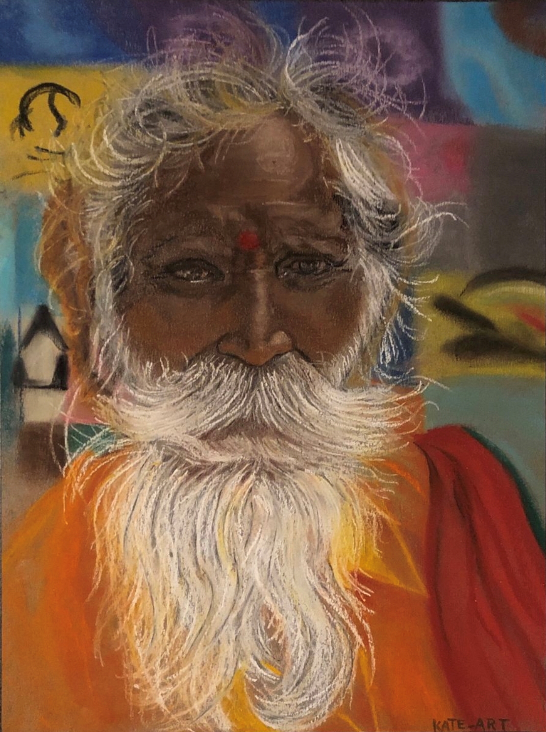 Hindu monk dry pastel drawing by Katarzyna Boduch, signed Kate_Art