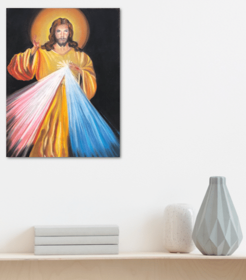 Jesus Misericordiosu, dessin affiché sur le mur