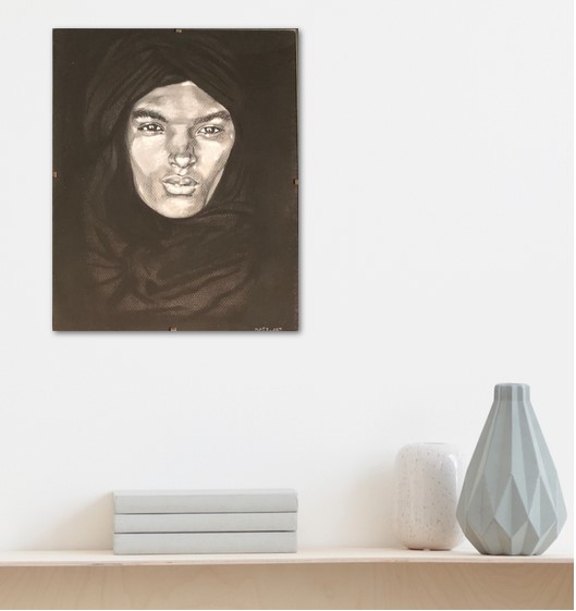 Portrait of a Tuareg, drawing on the wall