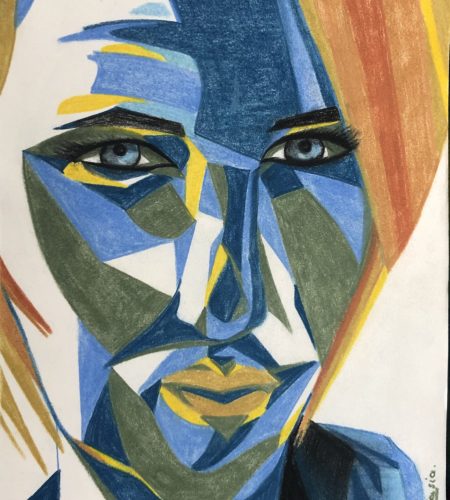 Coloured face - me made with coloured pencils, signed Kasia by the author Katarzyna Boduch