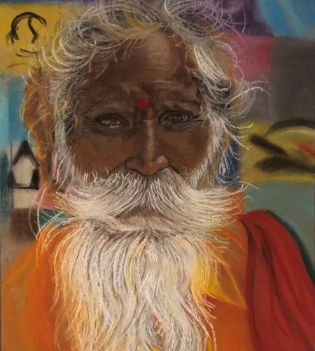 Hindu monk dry pastel drawing by Katarzyna Boduch, signed Kate_Art